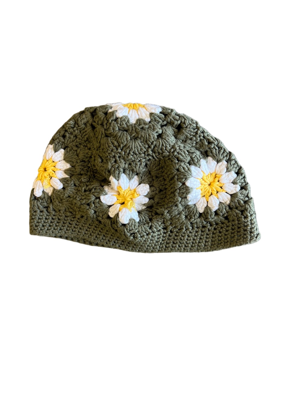 Vintage Granny Square Crochet Daisy Beanie